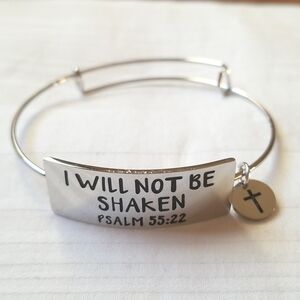 New Silver I Will Not Be Shaken Psalm 55:22 Bangle Bracelet